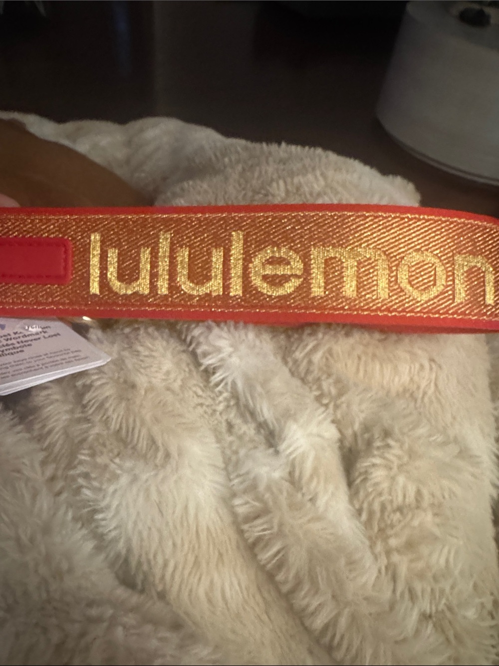 lululemon athletica red and Gold Logo Key/Card Holder Strap